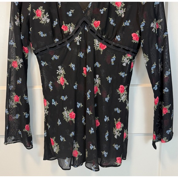 VINTAGE Ralph Lauren Sheer Floral Whimsigoth Fairy Tunic Dress Black Medium - Picture 3 of 7